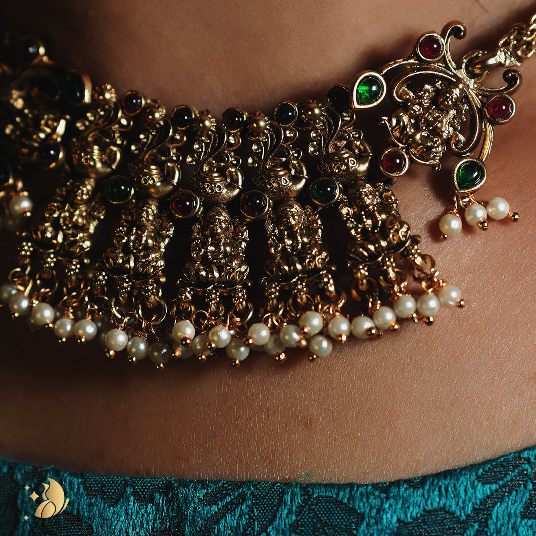 Laviora Temple Heritage Choker with Pearls – Onam Jewellery Necklace 17
