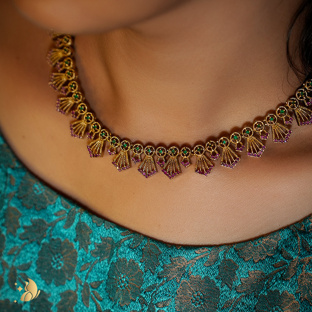 Laviora Royal Heritage Gold Choker with Ruby & Emerald Accents – Onam Jewellery Necklace 20
