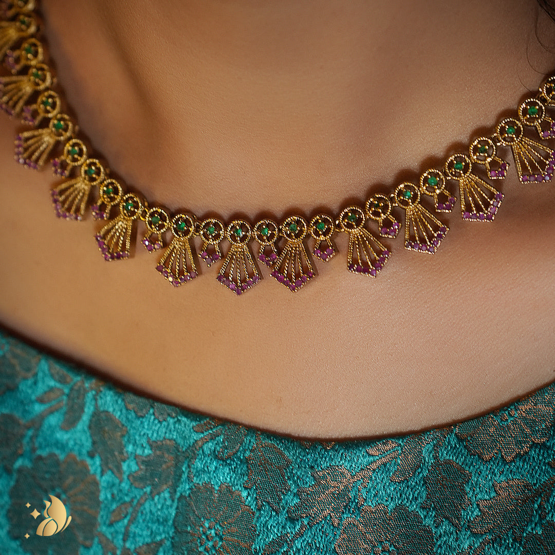Laviora Royal Heritage Gold Choker with Ruby & Emerald Accents – Onam Jewellery Necklace 20