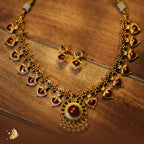 Kerala Palakka Style Ruby-Red Matte Gold-Plated Necklace Set – Onam Jewellery Necklace 2