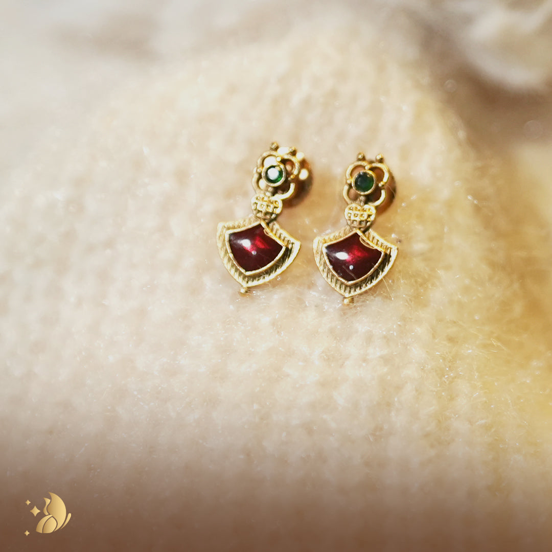 Kerala Palakka Style Ruby-Red Matte Gold-Plated Necklace Set – Onam Jewellery Necklace 2