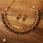 Kerala Palakka Dual-Tone Ruby-Green Matte Gold-Plated Necklace Set – Onam Jewellery Necklace 3
