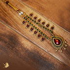 Kerala Palakka Ruby-Green Teardrop Pendant Necklace with Pearls – Onam Jewellery Necklace 5