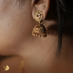 Antique Gold Lakshmi Temple Necklace with Ruby Floral Pendant – Onam Jewellery Necklace 7